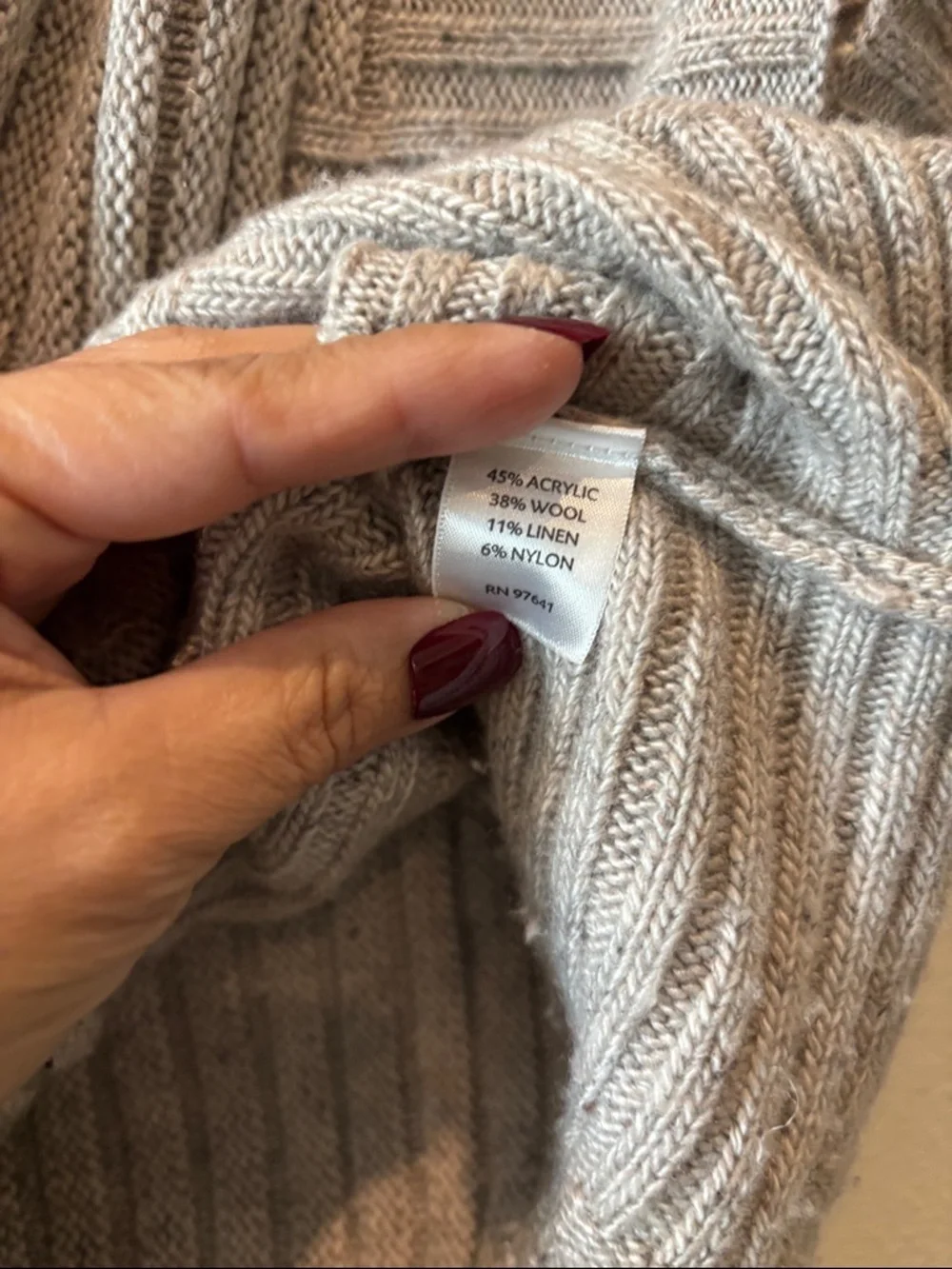 Pure Jill Linen Wool Blend Poncho Heather Gray Ribbed Crewneck Sweater XS/S